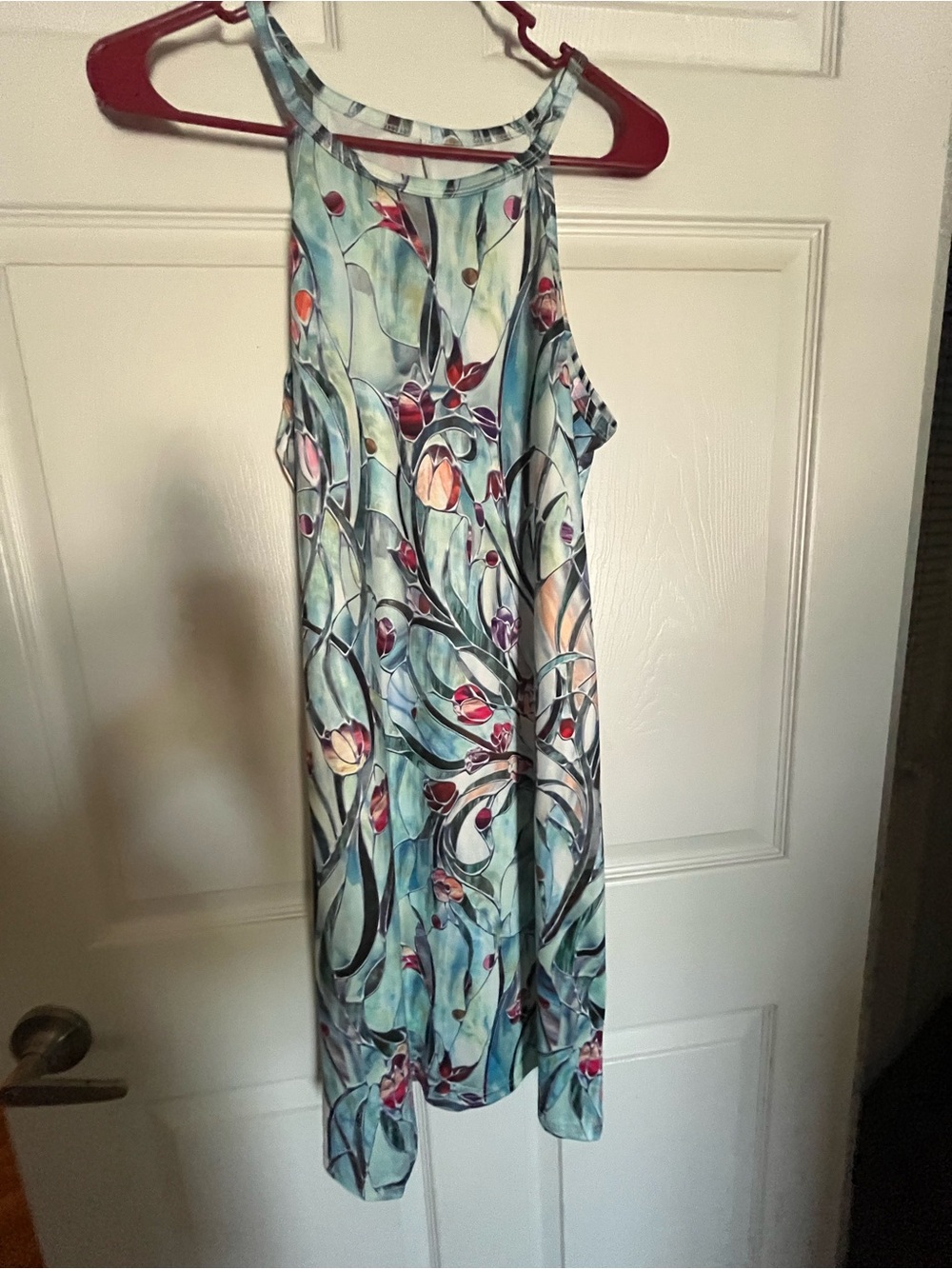 High-Low Halter Dress in Blue-Green Floral